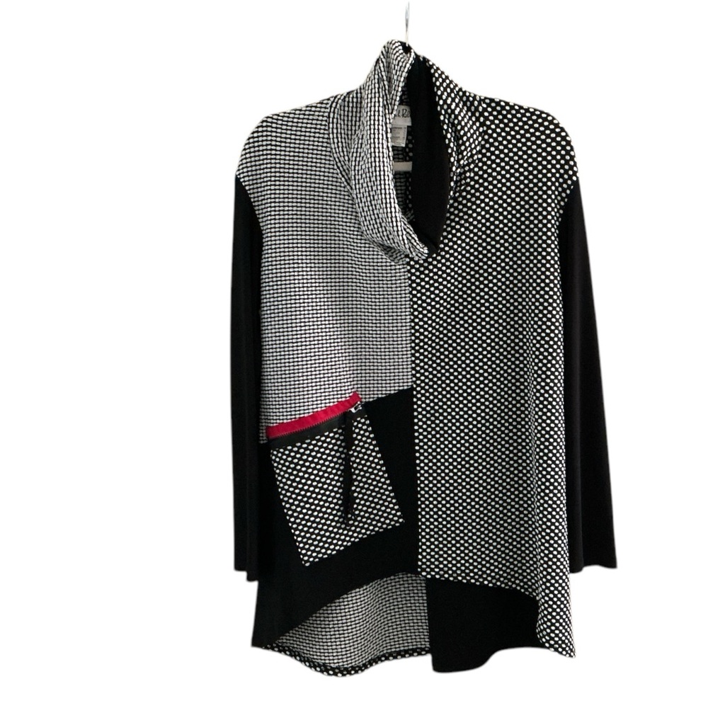 Joseph Ribkoff Black White Red Polka Dot Size Medium Cowl Neck Sweater